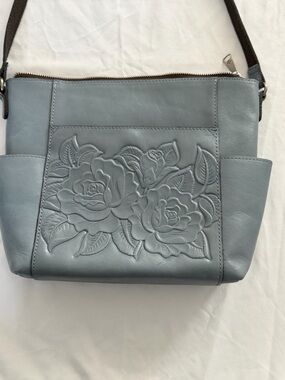 Patricia Nash Blue Floral Embossed Leather Crossbody